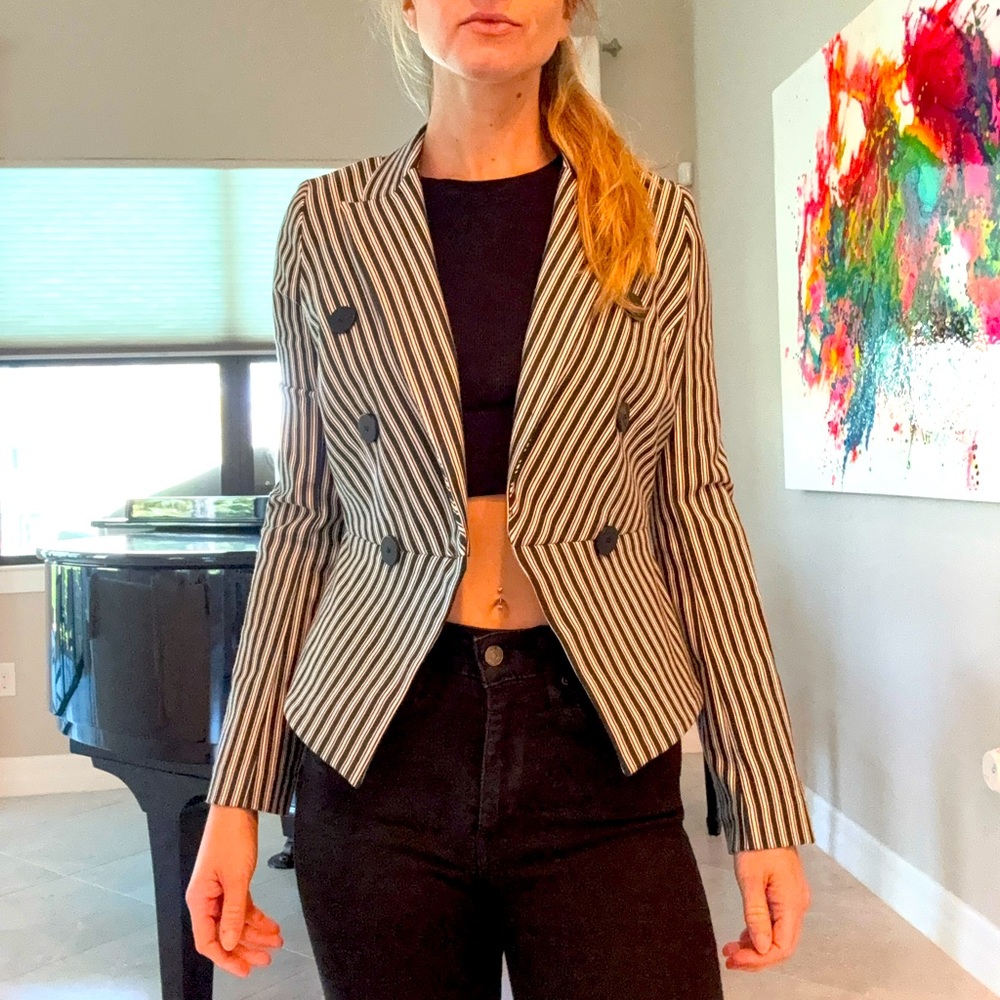 Bailey 44 chic striped blazer with tuxedo style bottom